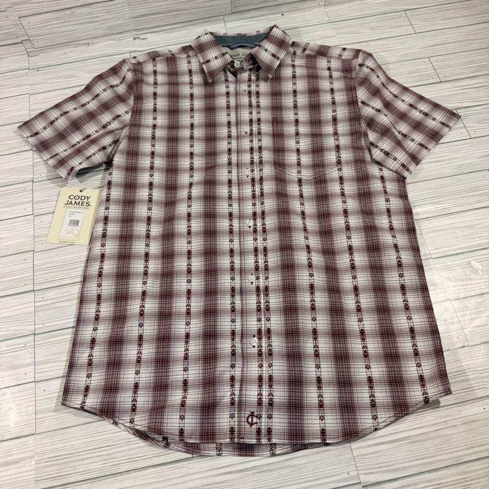 Cody James Mens Red Plaid Southwestern Embroidered Short Sleeve Shirt S